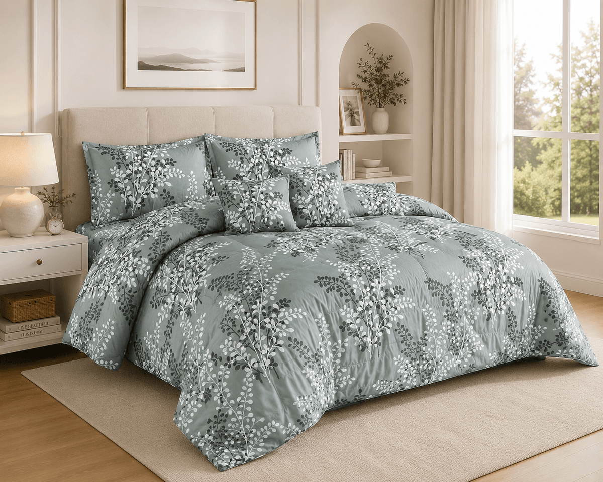 Sage Botanical 7-Piece Comforter Set — Queen (Hotel-Soft Microfiber That Won't Pill)