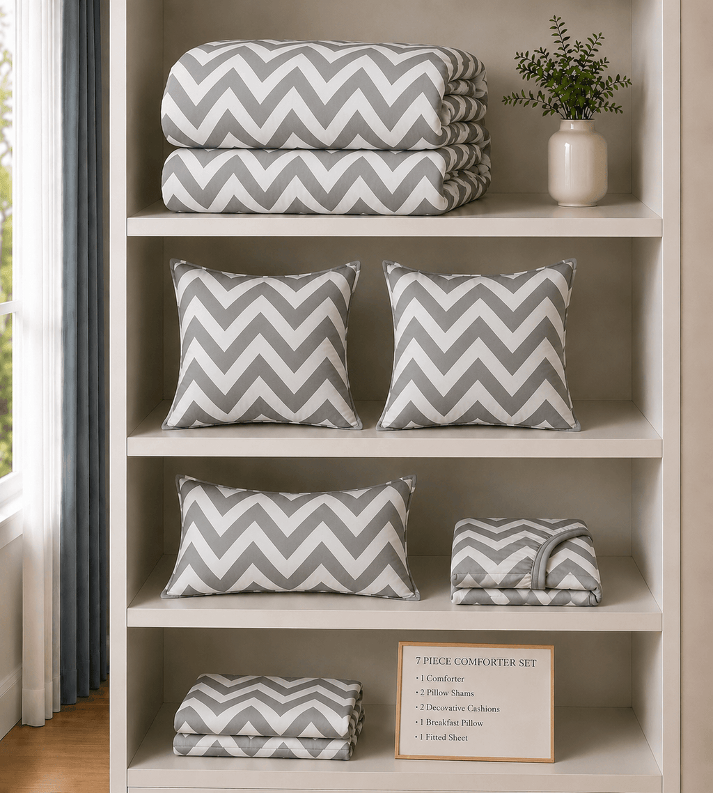 Sandstone Chevron 7-Piece Comforter Set — Queen (Hotel-Soft Microfiber That Won't Pill)