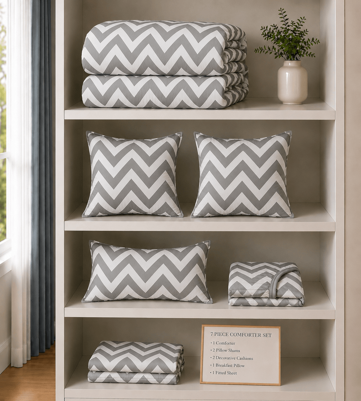 Sandstone Chevron 7-Piece Comforter Set — Queen (Hotel-Soft Microfiber That Won't Pill)