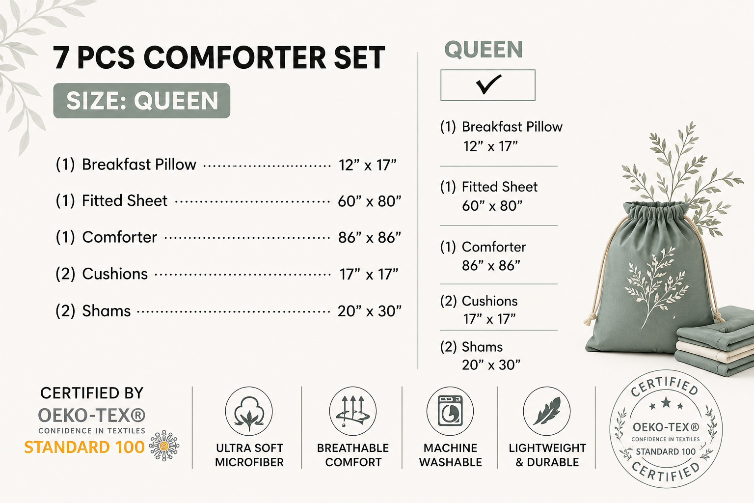 Sage Botanical 7 Piece Comforter Set