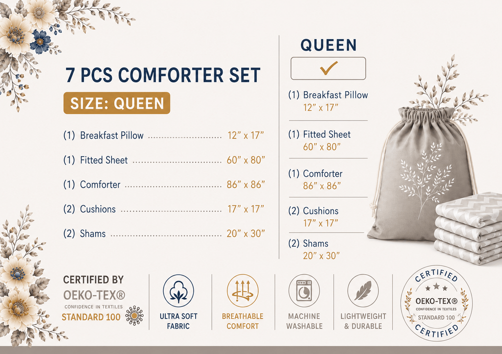 Sandstone Chevron 7-Piece Comforter Set — Queen (Hotel-Soft Microfiber That Won't Pill)