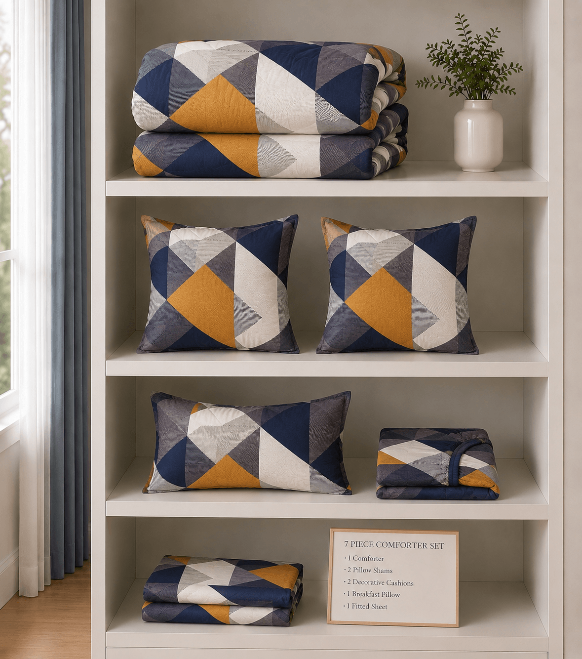 Modern Geometric 7-Piece Comforter Set — Queen (Hotel-Soft Microfiber That Won't Pill)