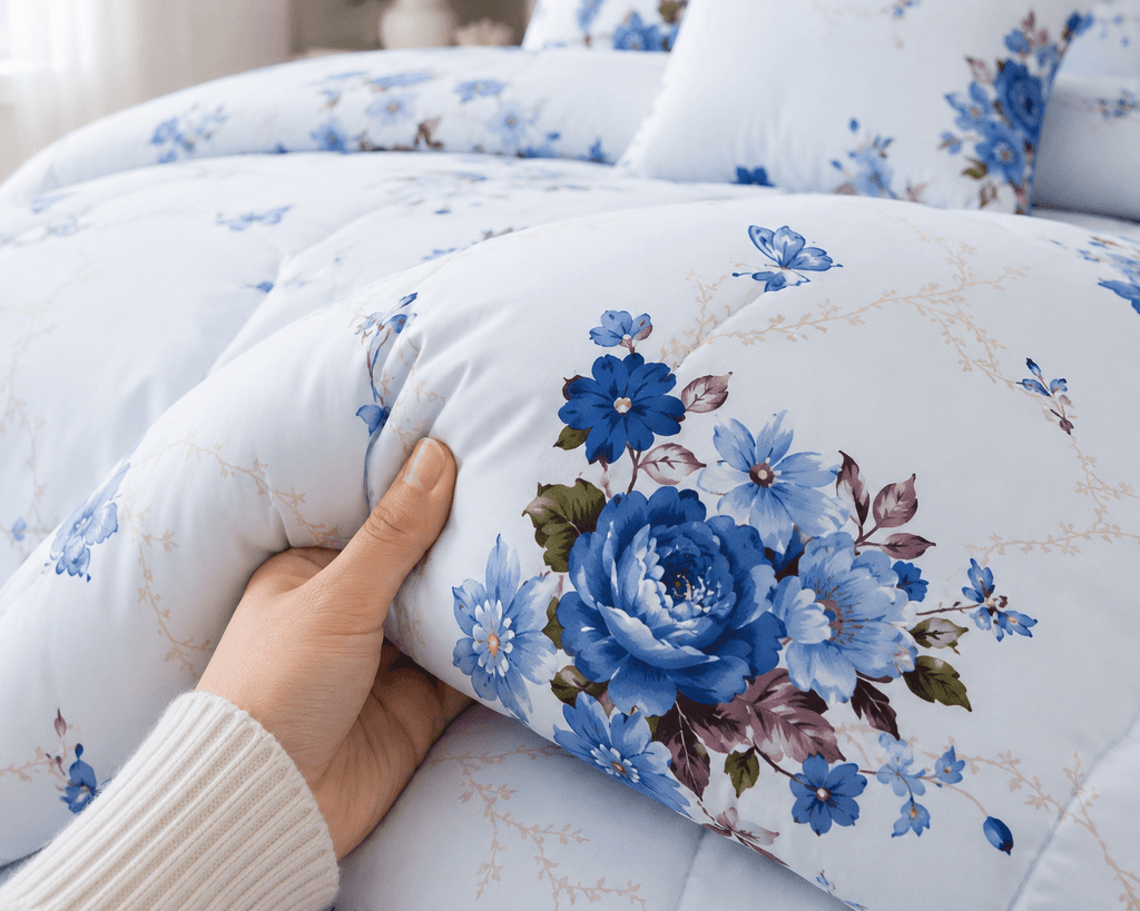 Blue Blossom 7-Piece Comforter Set — Queen (Hotel-Soft Microfiber That Won't Pill)
