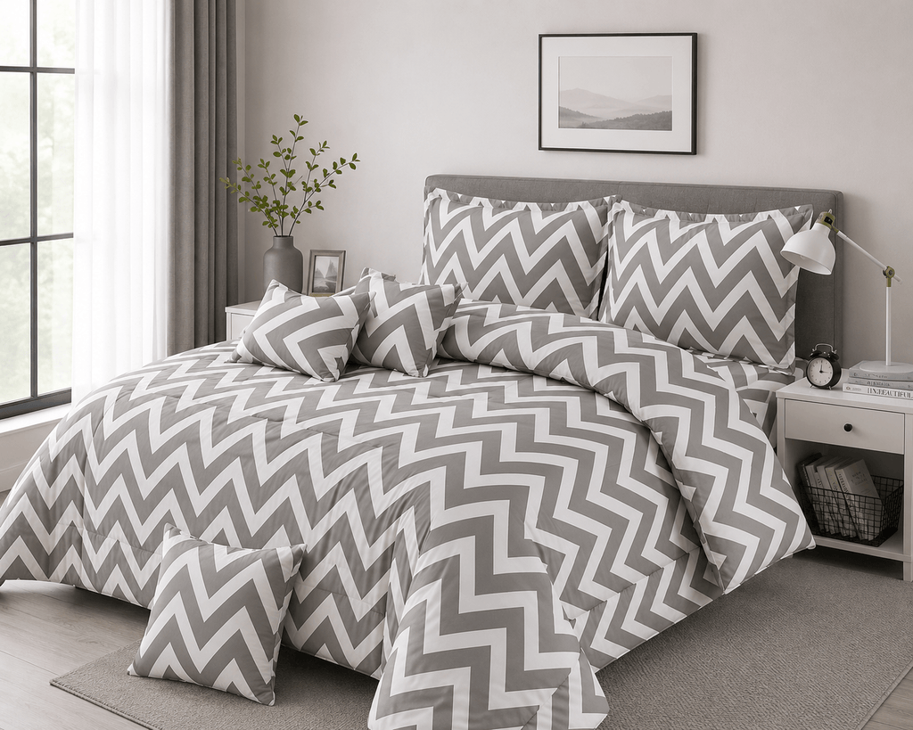 Sandstone Chevron 7-Piece Comforter Set — Queen (Hotel-Soft Microfiber That Won't Pill)