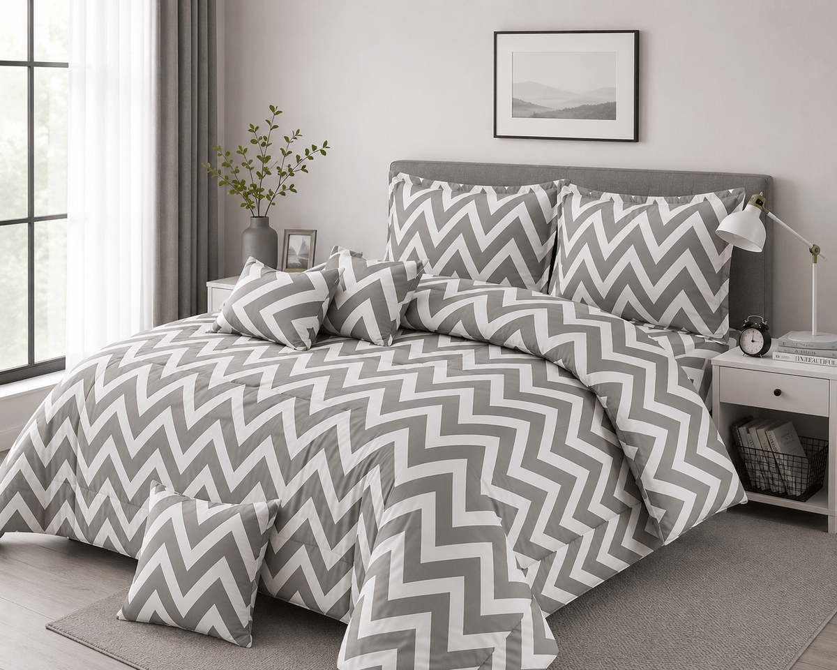 Sandstone Chevron 7-Piece Comforter Set — Queen (Hotel-Soft Microfiber That Won't Pill)