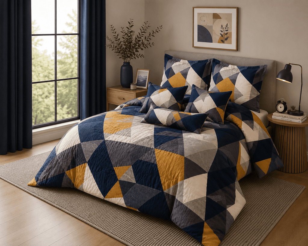 Modern Geometric 7-Piece Comforter Set — Queen (Hotel-Soft Microfiber That Won't Pill)