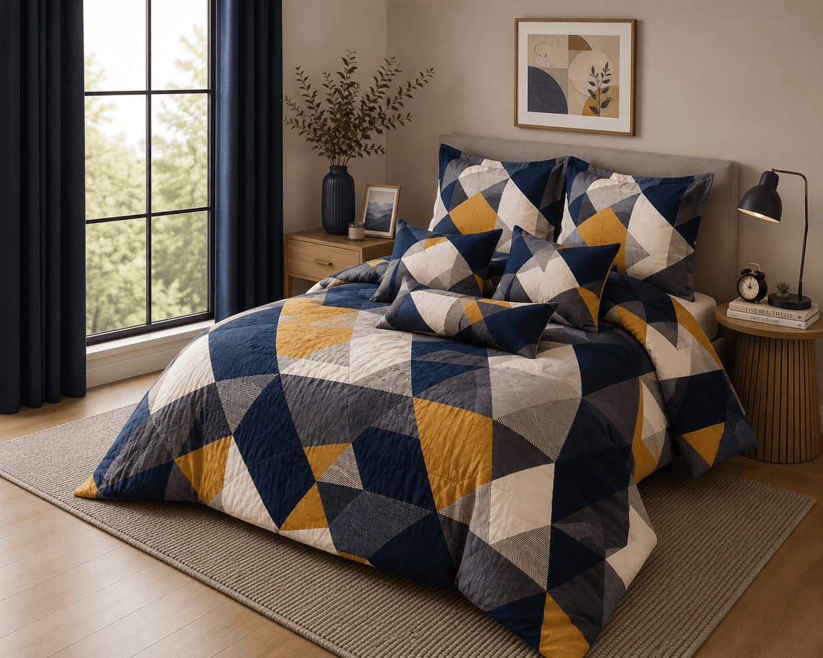 Modern Geometric 7-Piece Comforter Set — Queen (Hotel-Soft Microfiber That Won't Pill)