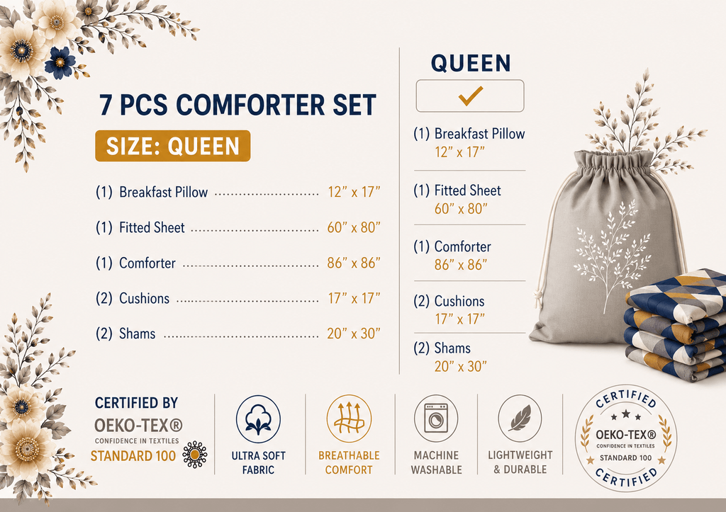 Modern Geometric 7-Piece Comforter Set — Queen (Hotel-Soft Microfiber That Won't Pill)
