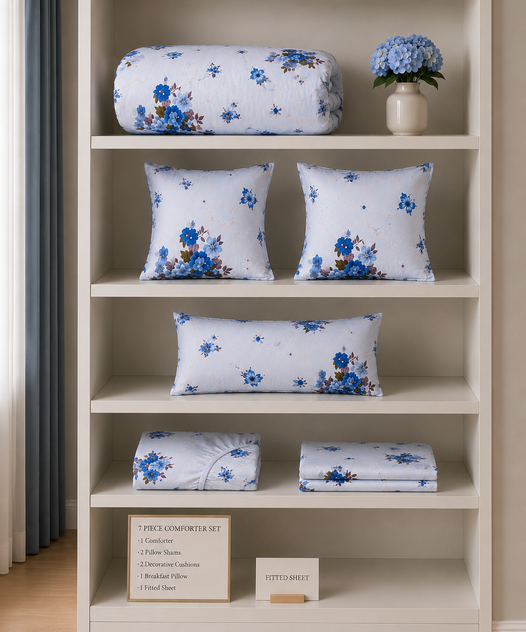Blue Blossom 7 Piece Comforter Set