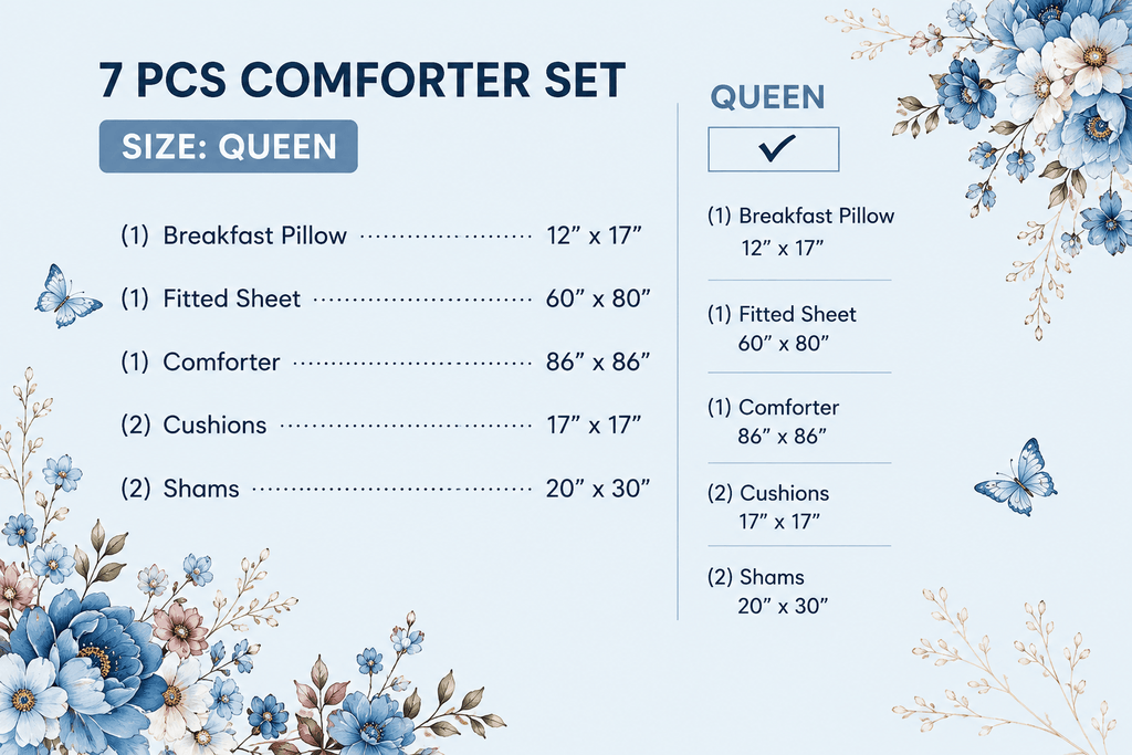 Blue Blossom 7-Piece Comforter Set — Queen (Hotel-Soft Microfiber That Won't Pill)