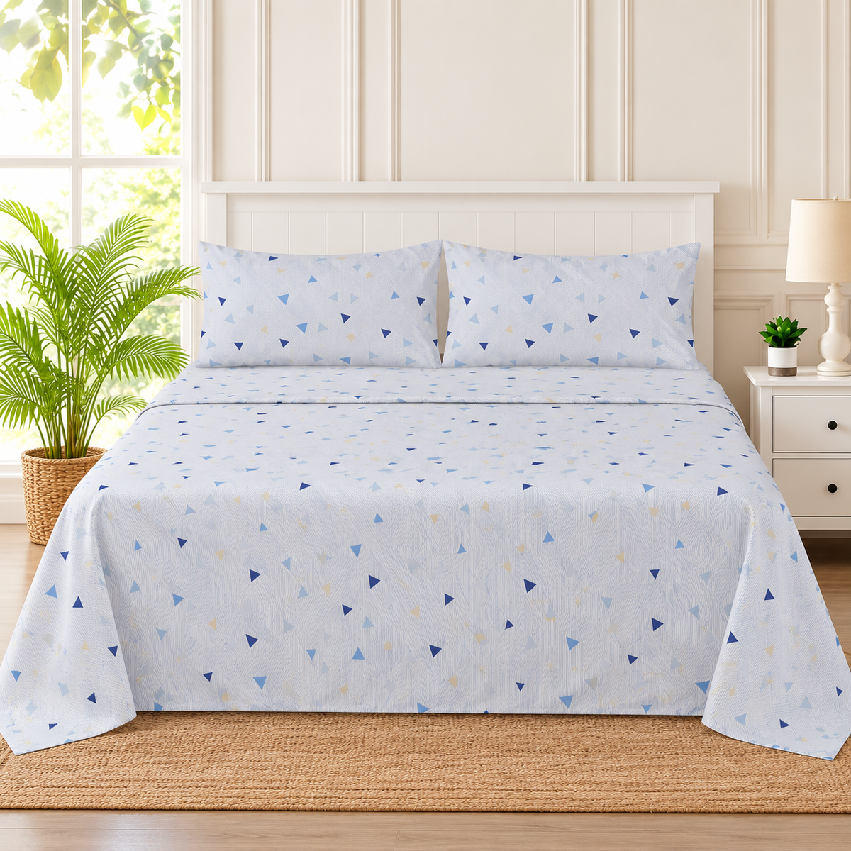 Blue Triangle King Bedsheet Set