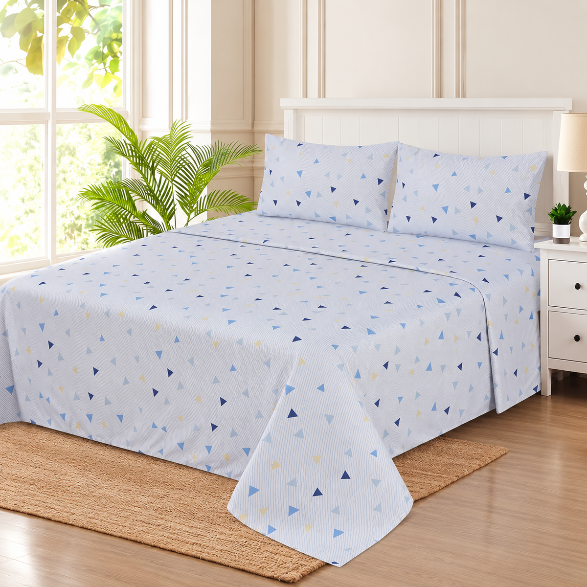 Blue Triangle King Bedsheet Set