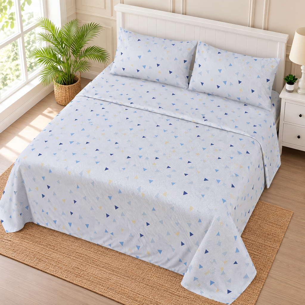 Blue Triangle King Bedsheet Set