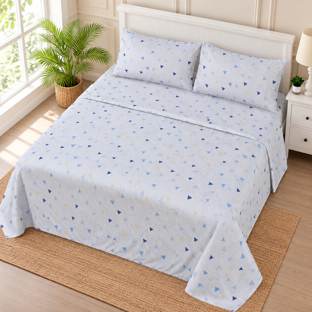 Blue Triangle King Bedsheet Set