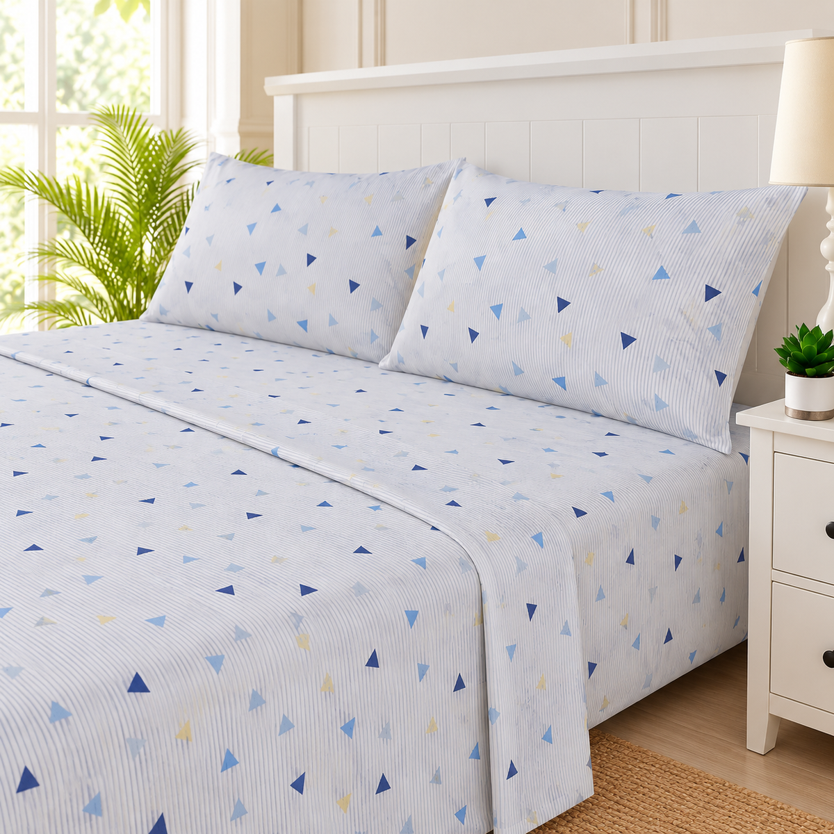 Blue Triangle King Bedsheet Set