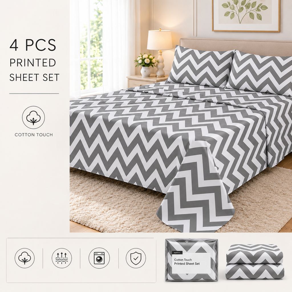 Khawab Home Chevron 4-Piece Printed Sheet Set