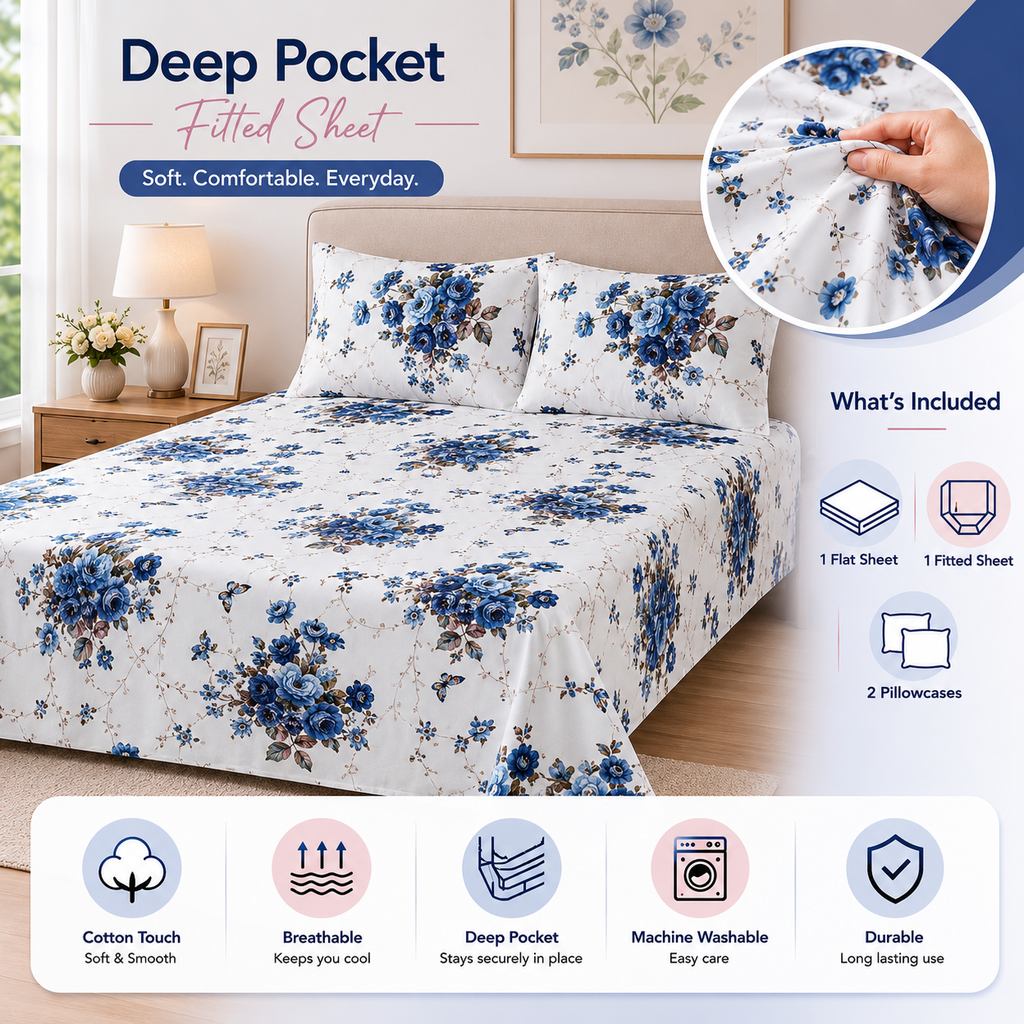 Khawab Home Garden Bloom 4-Piece Printed Sheet Set