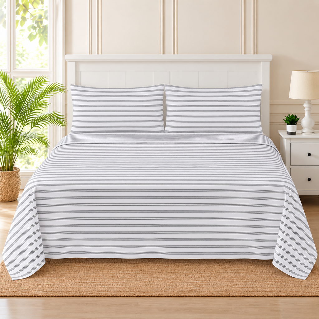 Grey Pinstripe King Bedsheet Set