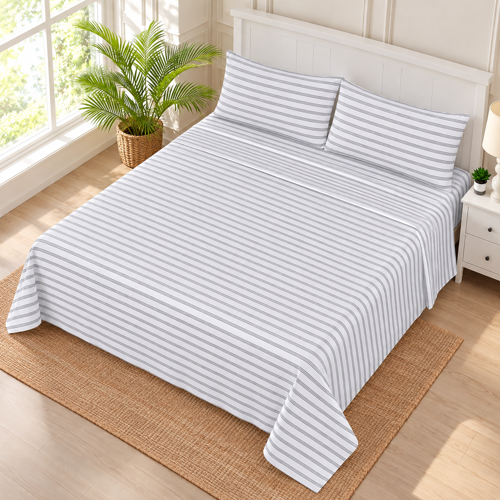Grey Pinstripe King Bedsheet Set