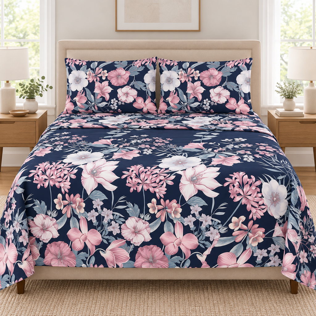 Midnight Bloom Bedsheet Set