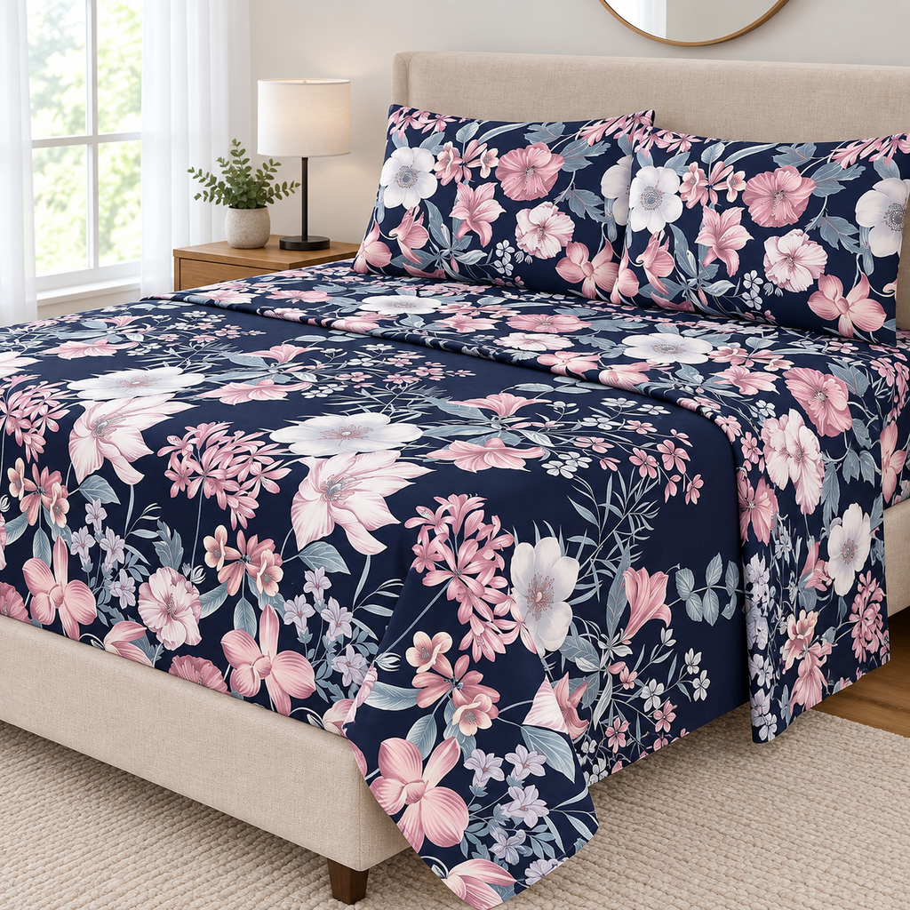 Midnight Bloom Bedsheet Set