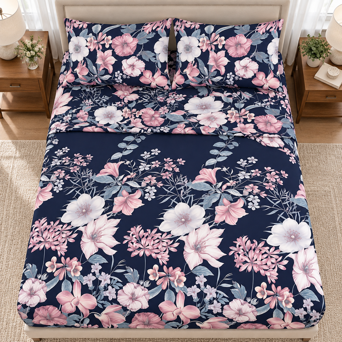 Midnight Bloom Bedsheet Set