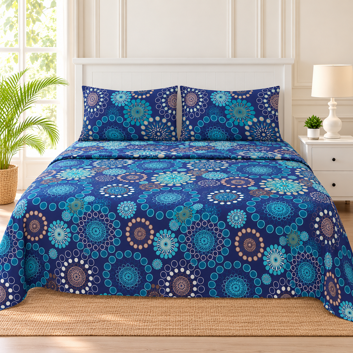 Navy Mandala King Bedsheet Set