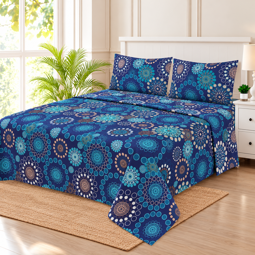 Navy Mandala King Bedsheet Set