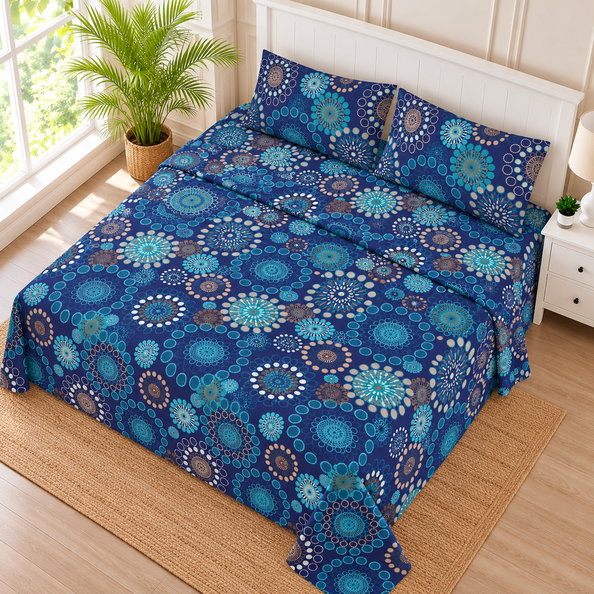Navy Mandala King Bedsheet Set