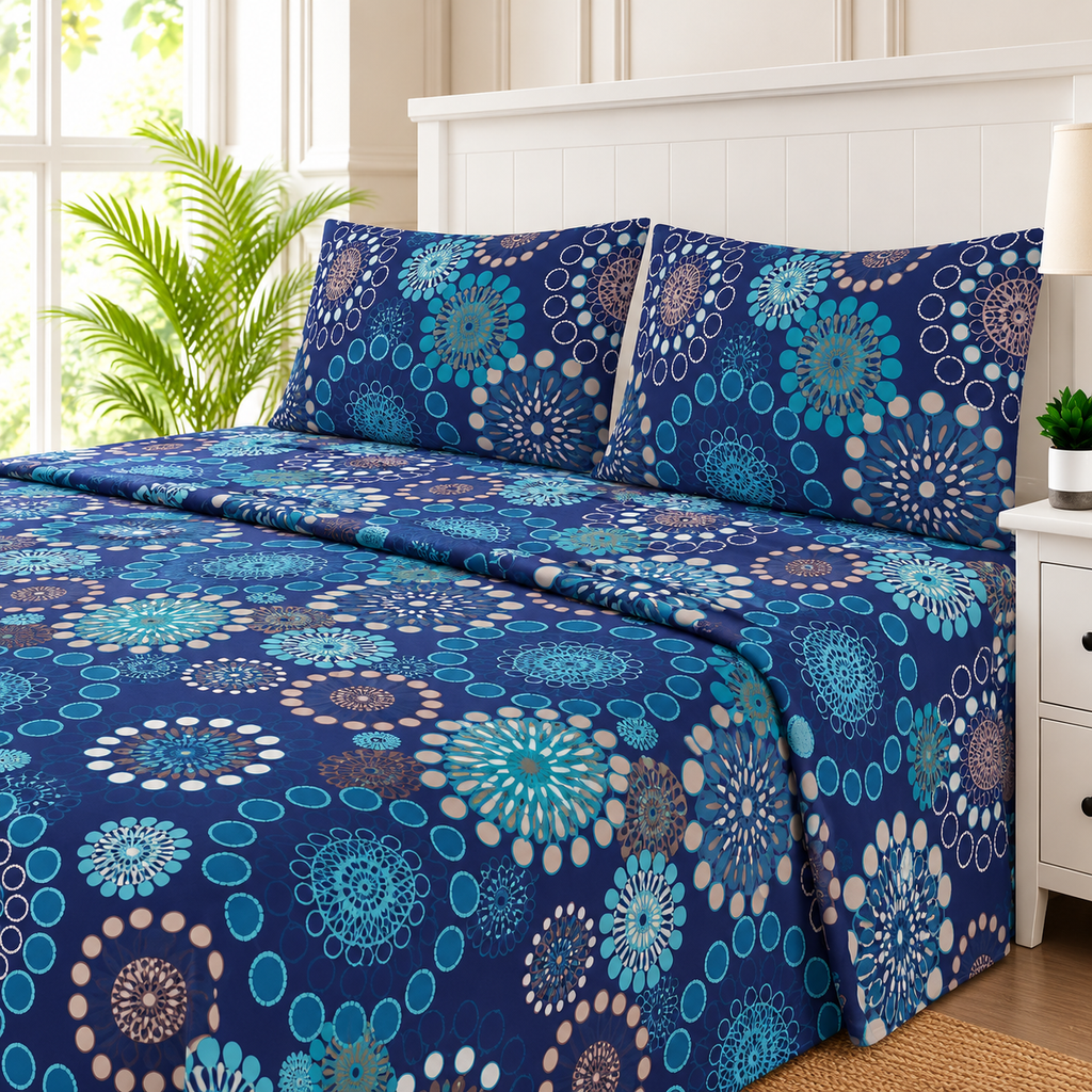 Navy Mandala King Bedsheet Set