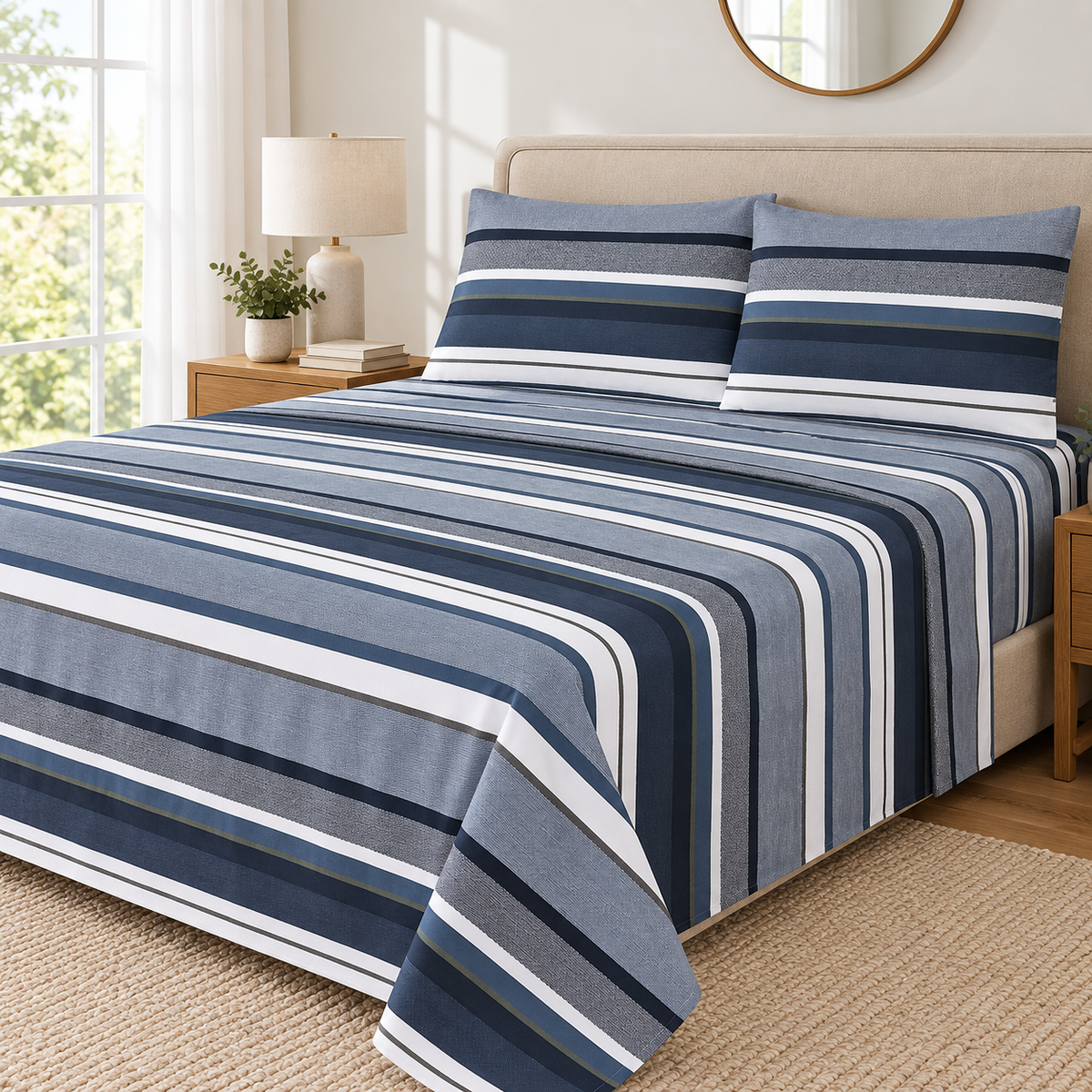 Navy Stripe Bedsheet Set
