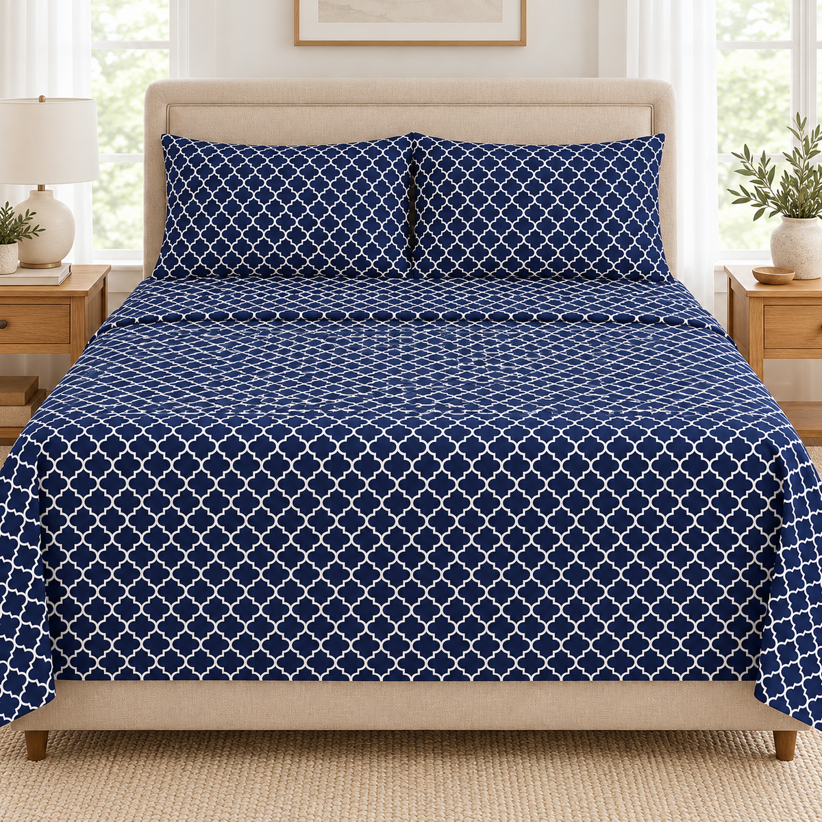 Navy Trellis Bedsheet Set