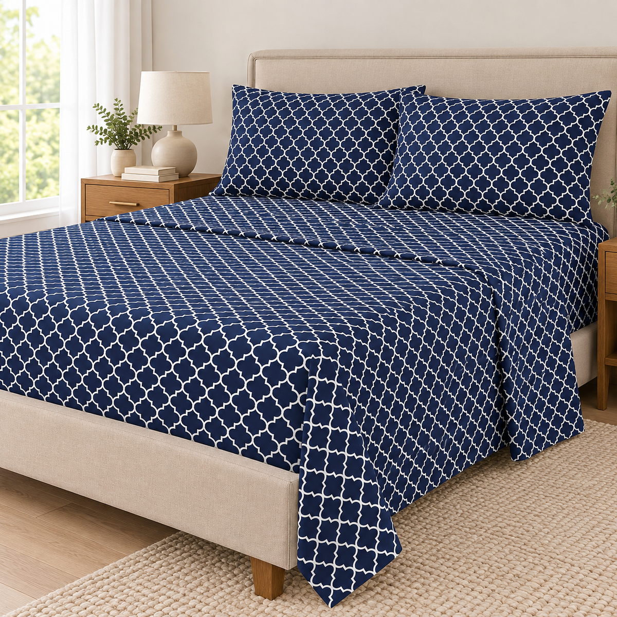 Navy Trellis Bedsheet Set
