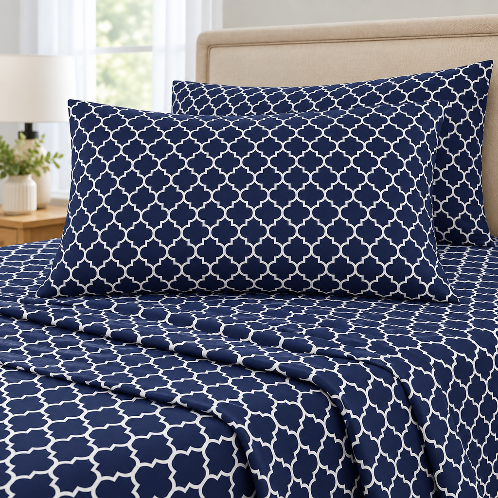 Navy Trellis Bedsheet Set