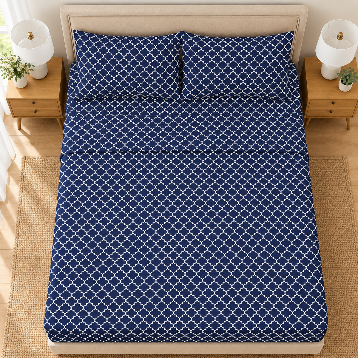 Navy Trellis Bedsheet Set