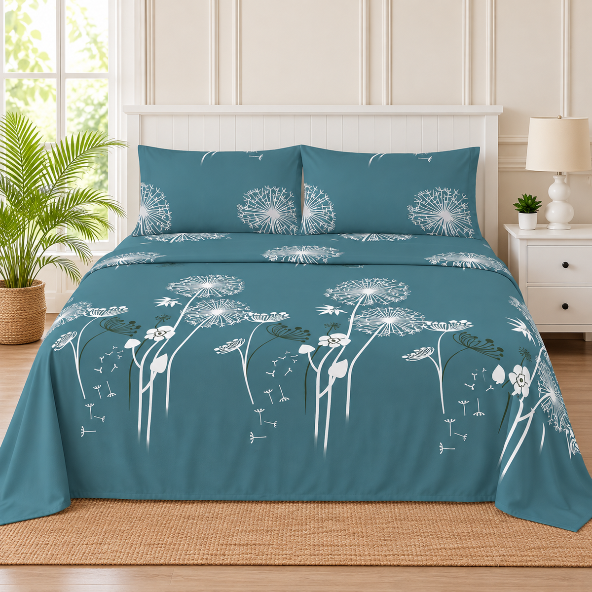 Teal Dandelion King Bedsheet Set