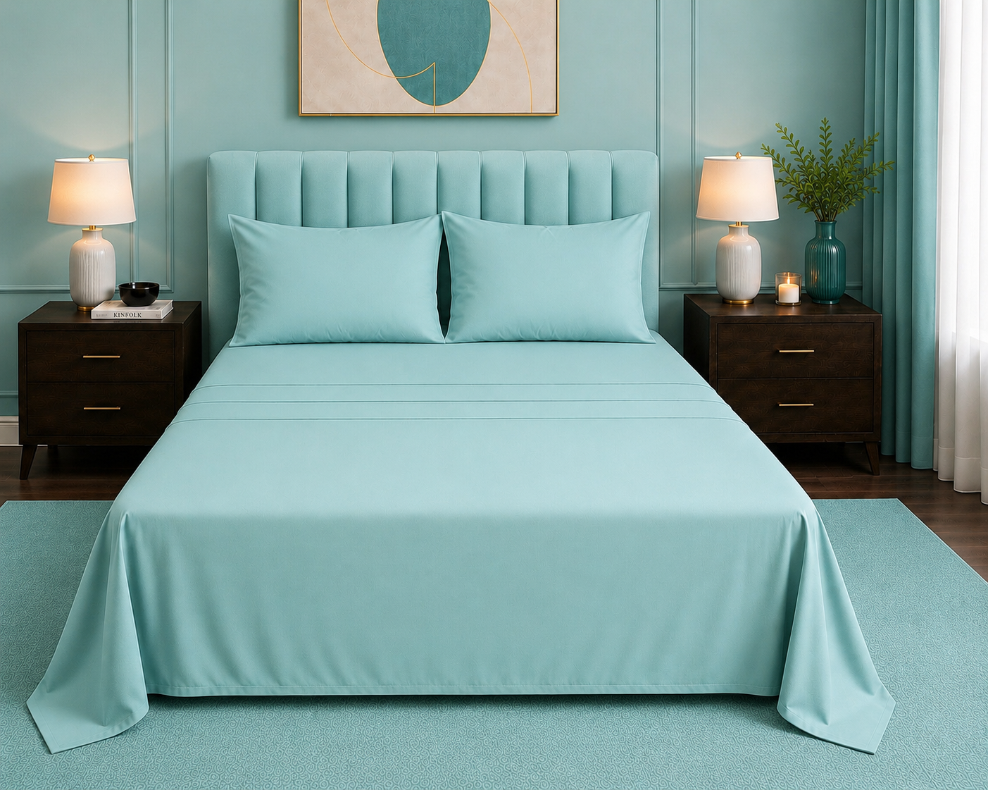 Khawab Home 4 PCS Aqua Mint Sheet Set