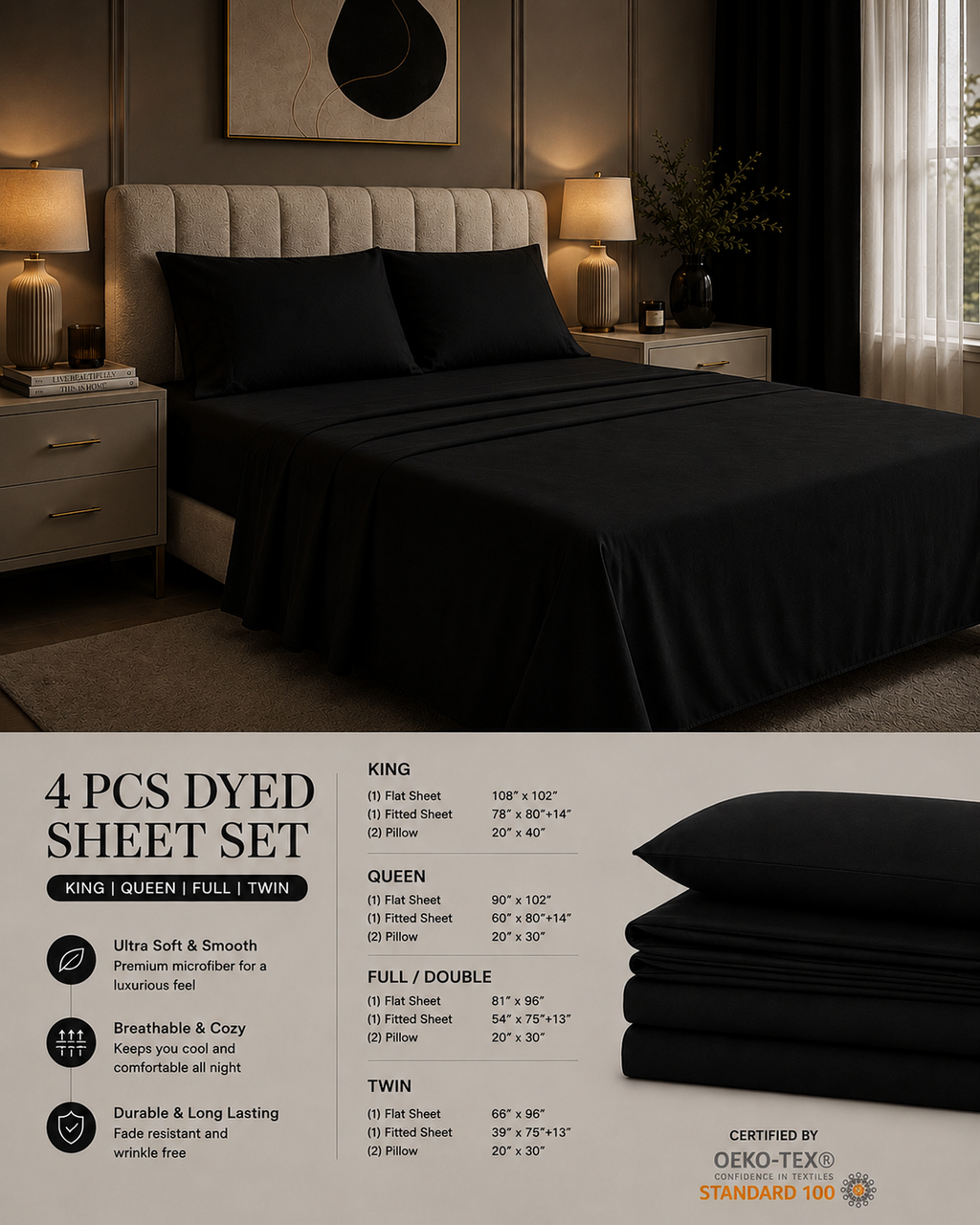 Khawab Home 4 PCS Black Sheet Set