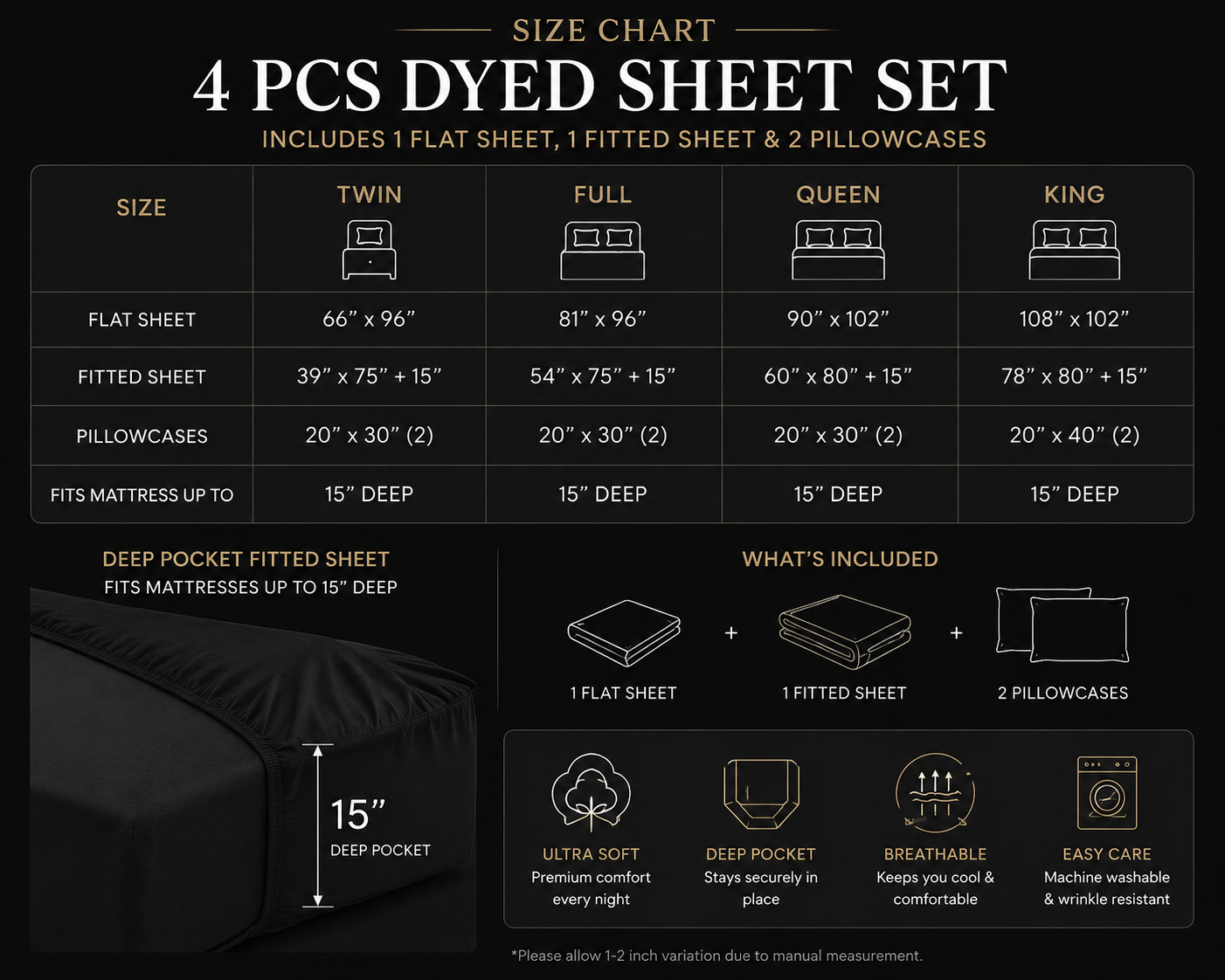Khawab Home 4 PCS Black Sheet Set