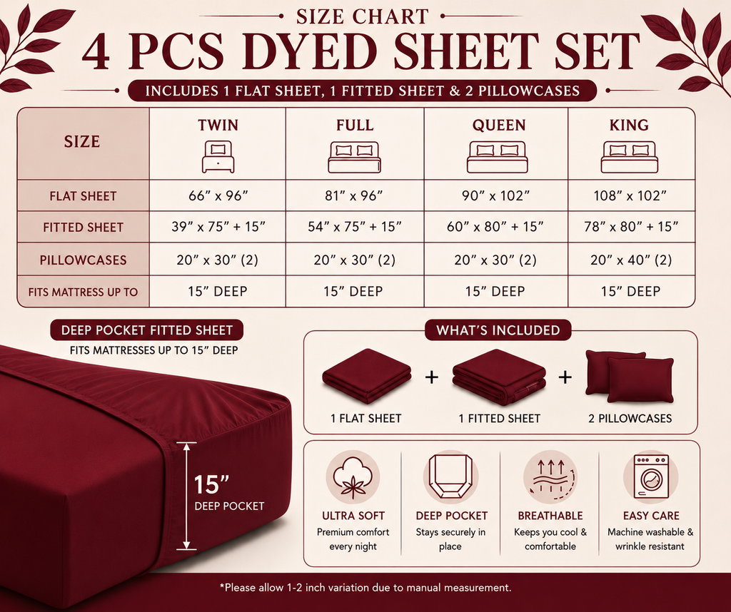 Khawab Home 4 PCS Burgundy Sheet Set