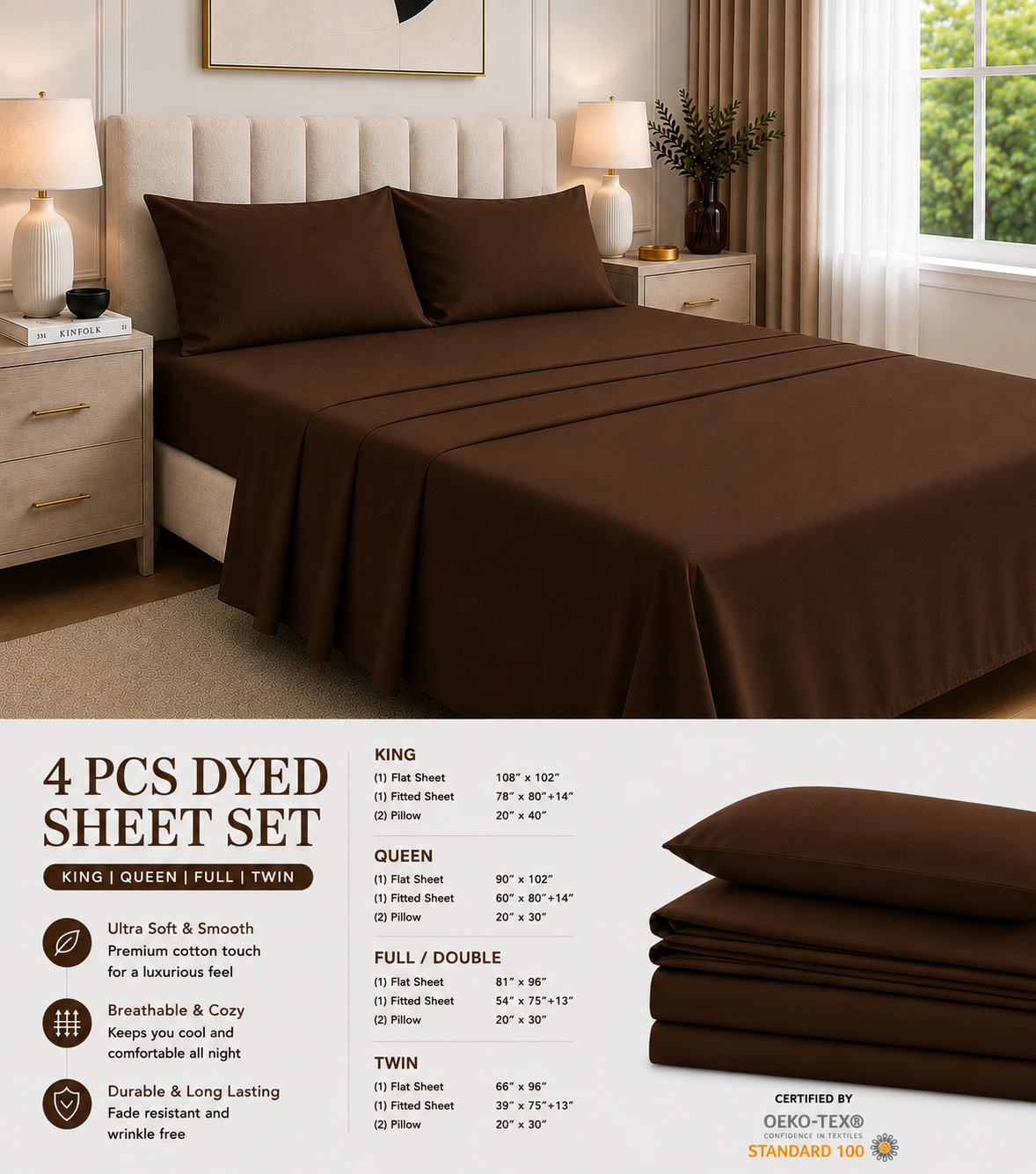 Khawab Home 4 PCS Chocolate Sheet Set