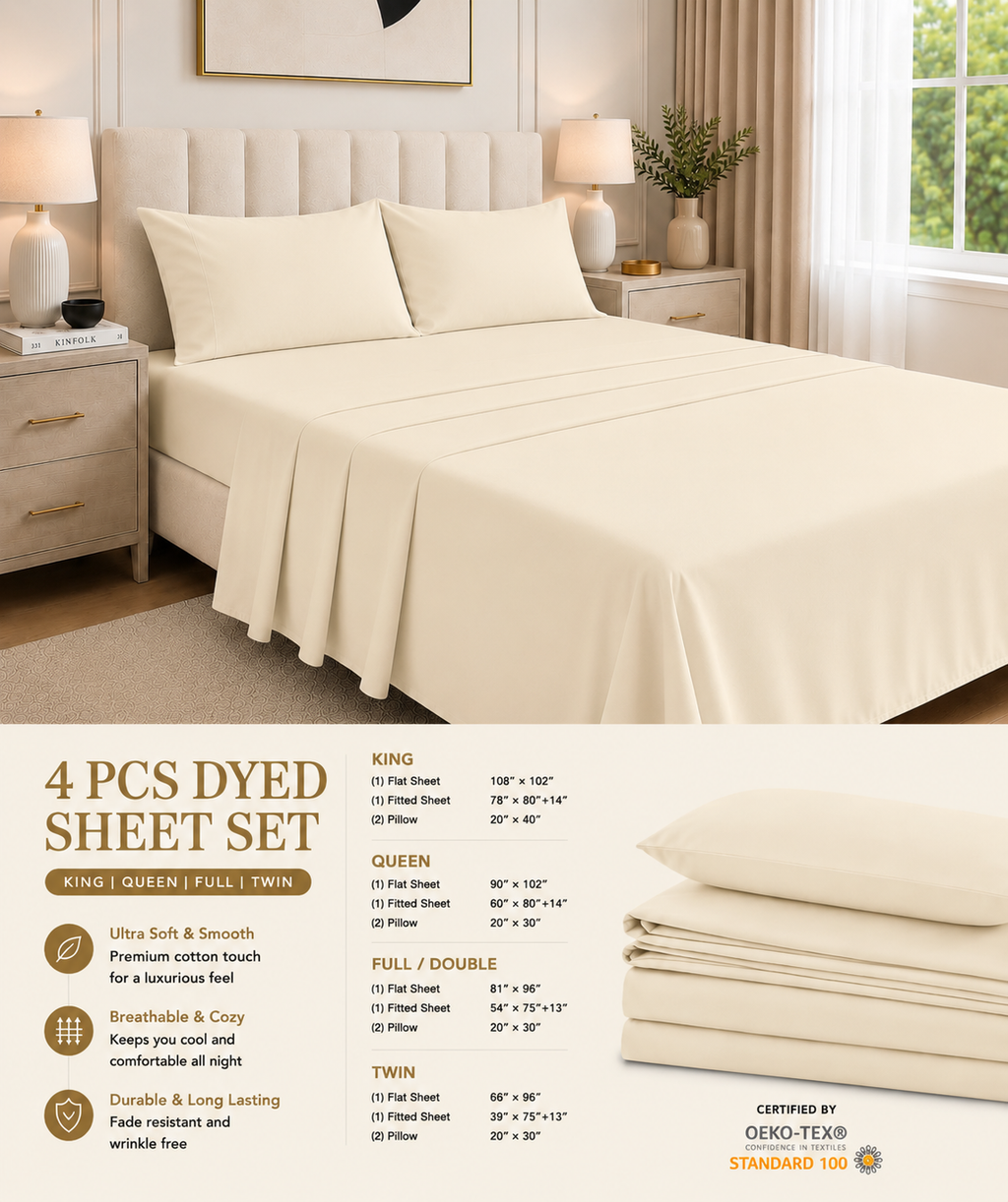 Khawab Home 4 PCS Cream Ivory Sheet Set
