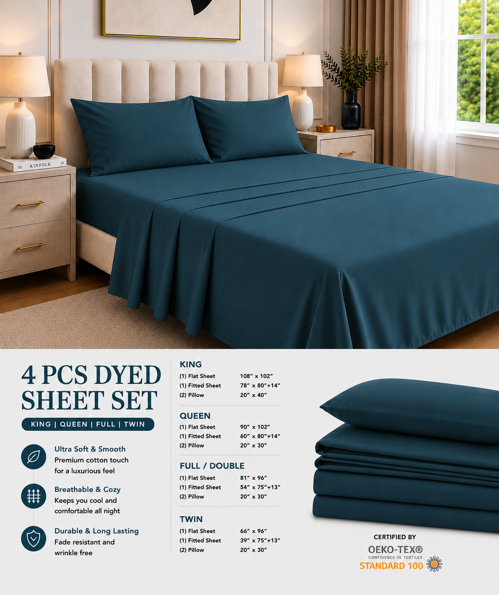 Khawab Home 4 PCS Dark Teal Sheet Set