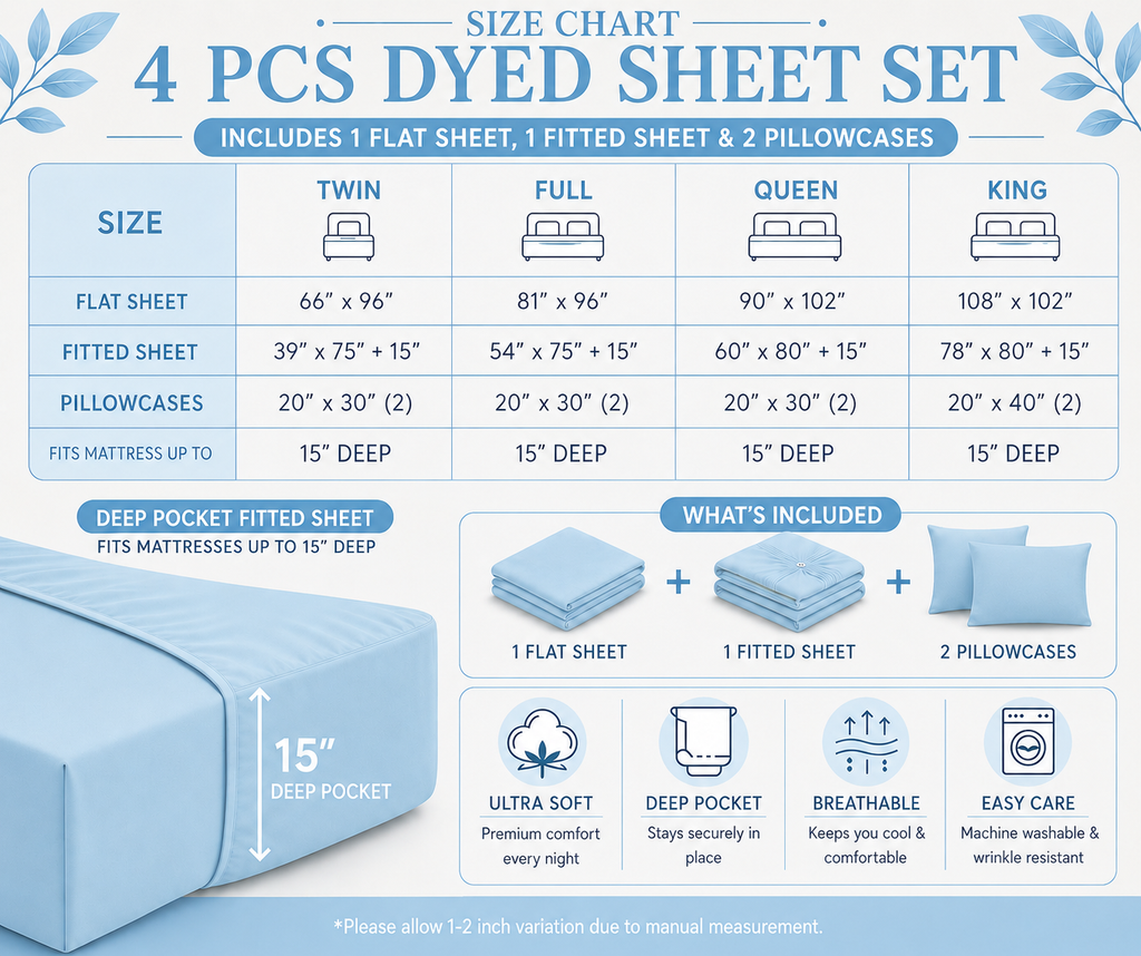 Khawab Home 4 PCS Light Blue Sheet Set