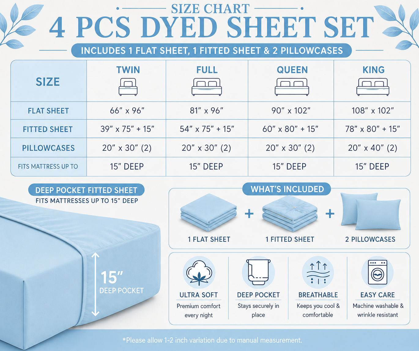Khawab Home 4 PCS Light Blue Sheet Set