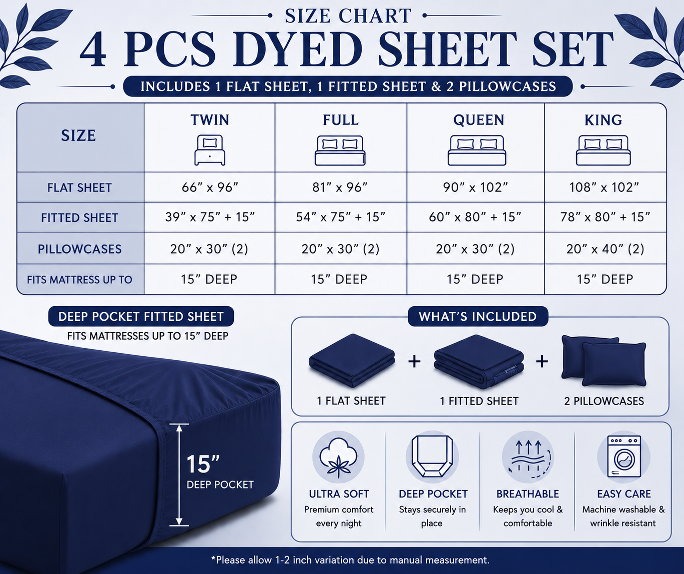 Khawab Home 4 PCS Navy Indigo Sheet Set
