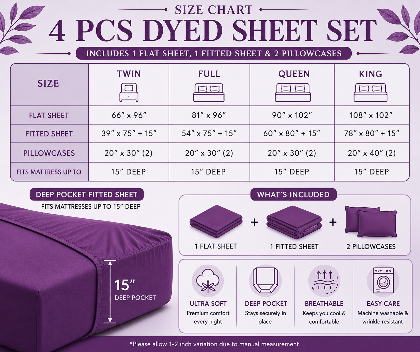 Khawab Home 4 PCS Plum Sheet Set