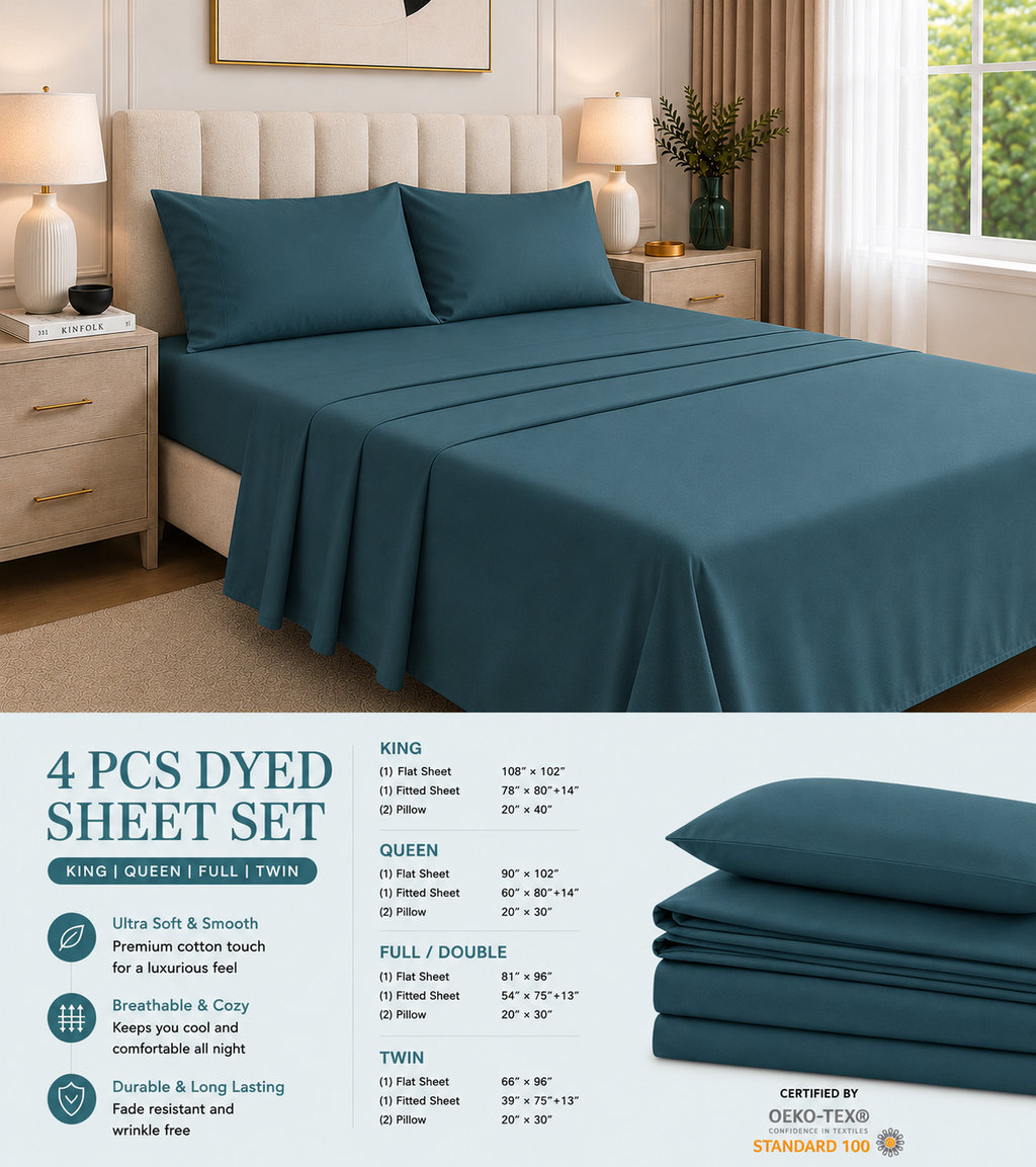 Khawab Home 4 PCS Slate Teal Sheet Set