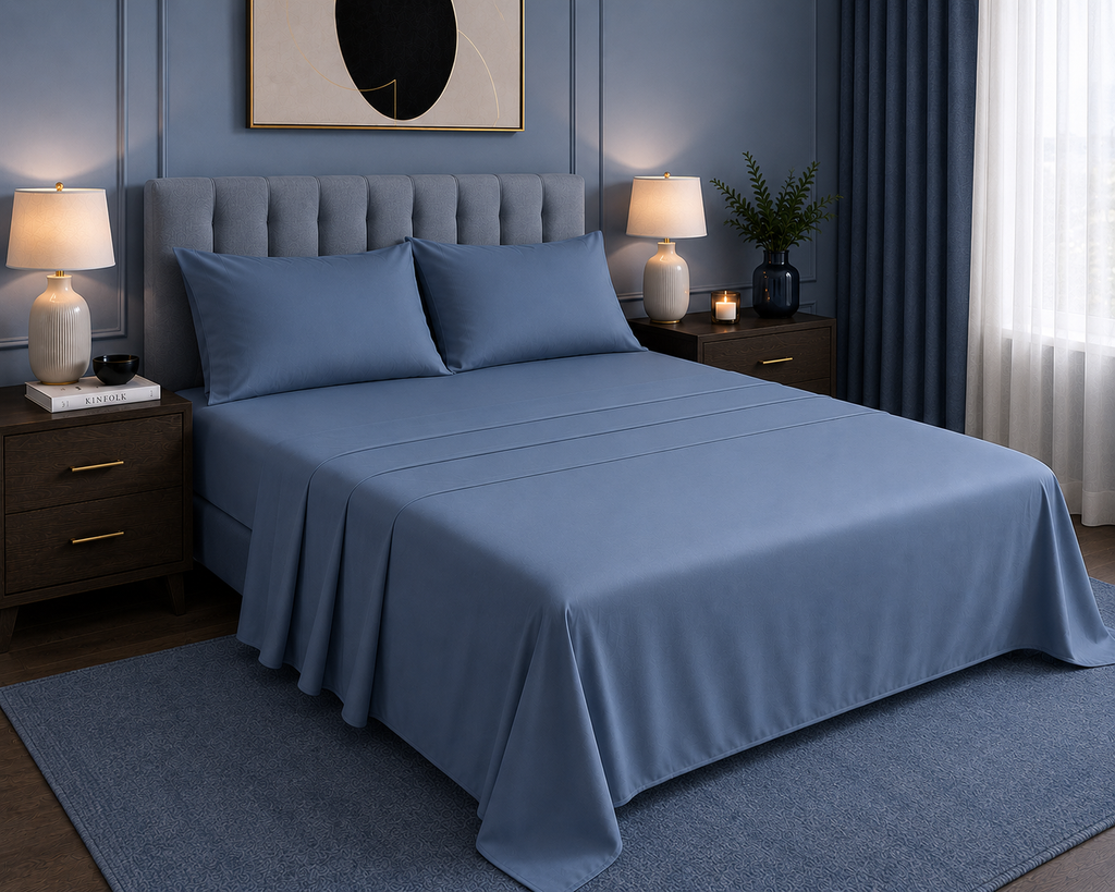 Khawab Home 4 PCS Steel Blue Sheet Set
