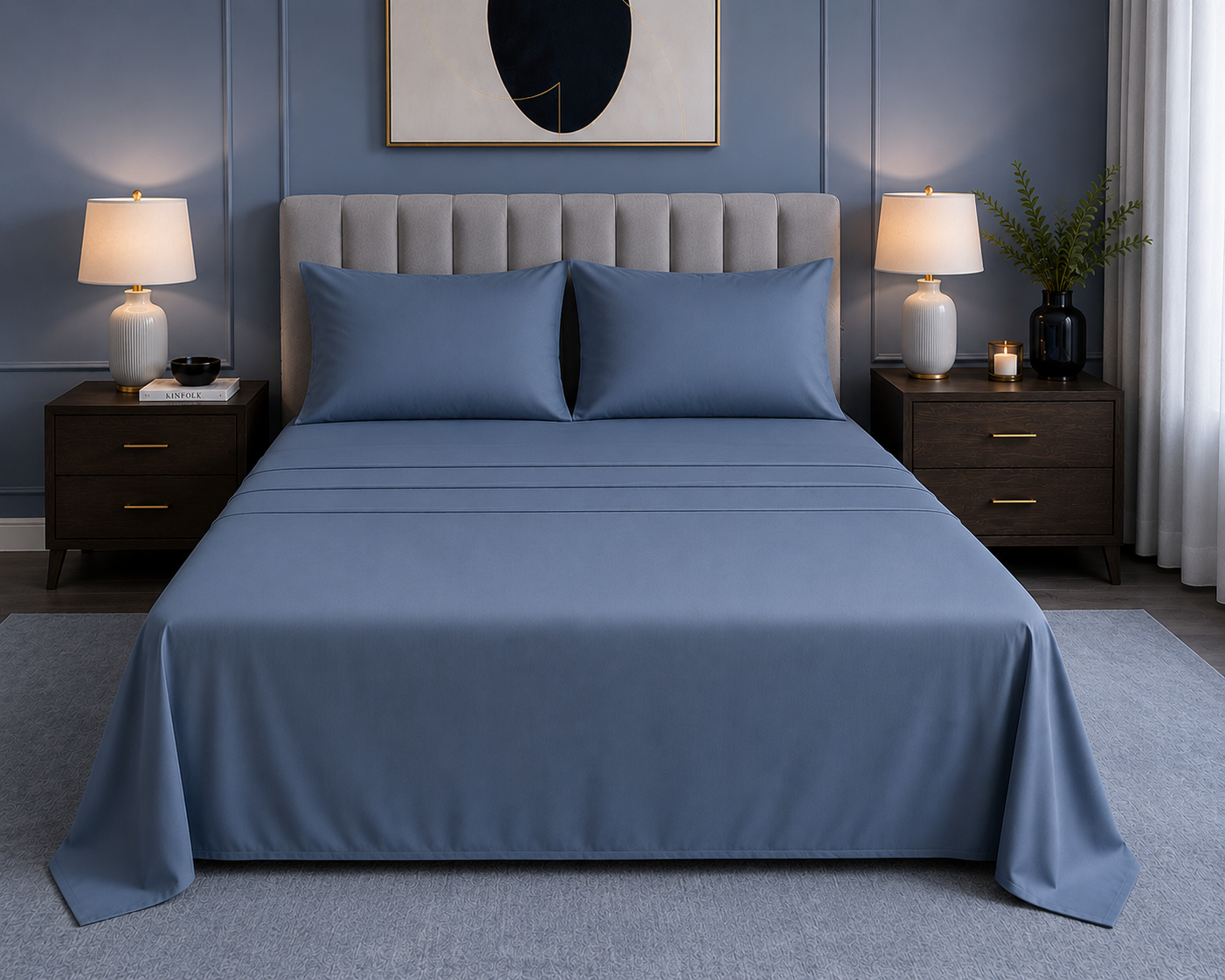 Khawab Home 4 PCS Steel Blue Sheet Set